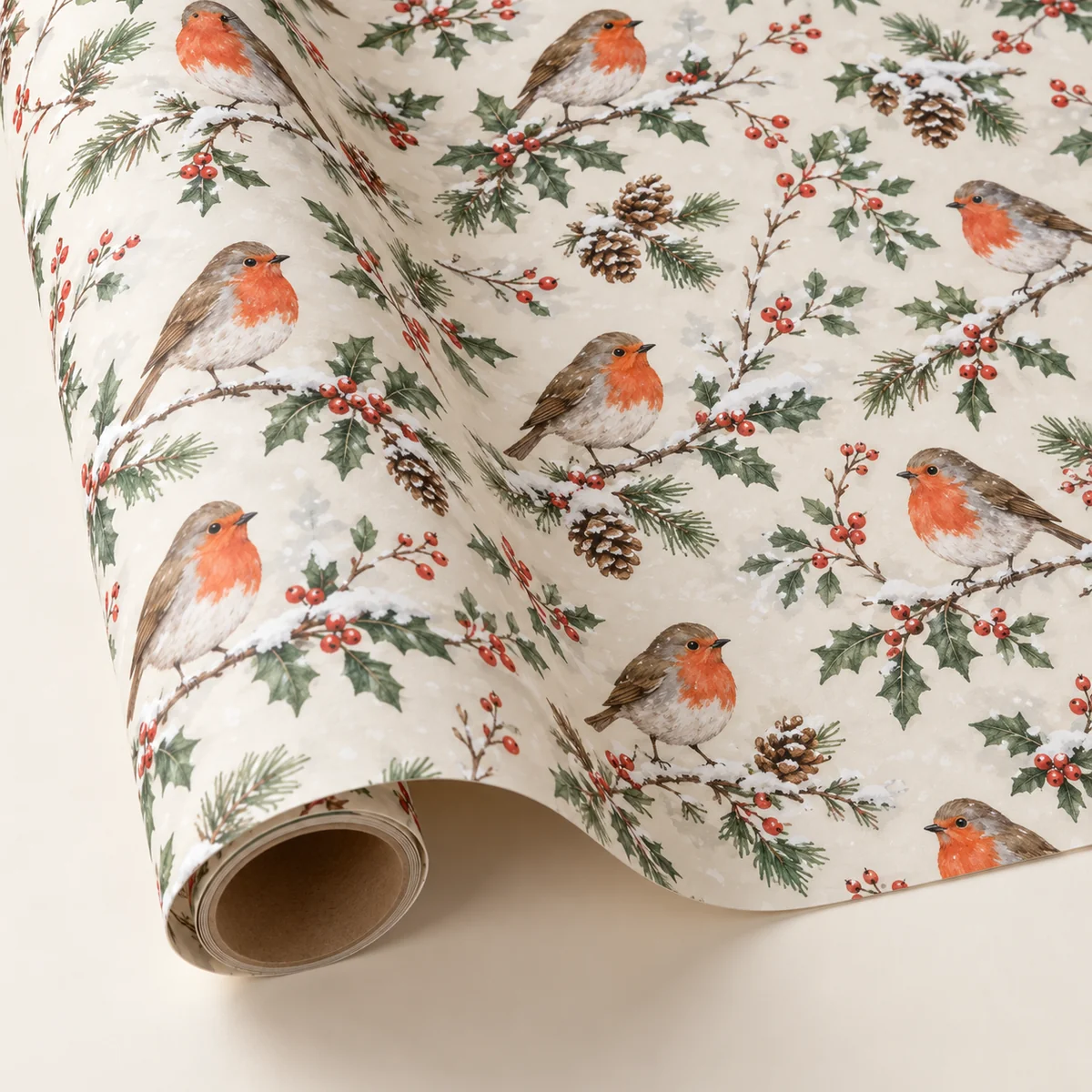 Little Robin Winter Personalized Gift Wrap — main illustrative mockup