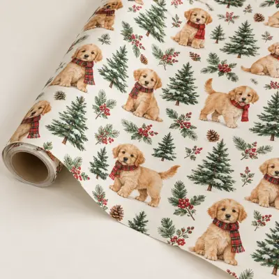 Puppy Pine Name Personalized Gift Wrap — main illustrative mockup