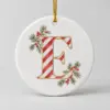 Candy Stripe Letter Personalized Round Ornament — main illustrative mockup