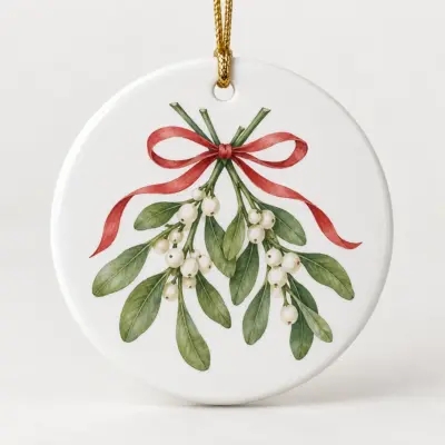 Mistletoe Two Names Personalized Round Ornament — main illustrative mockup