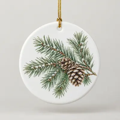 Family Fir Branch Personalized Round Ornament — main illustrative mockup