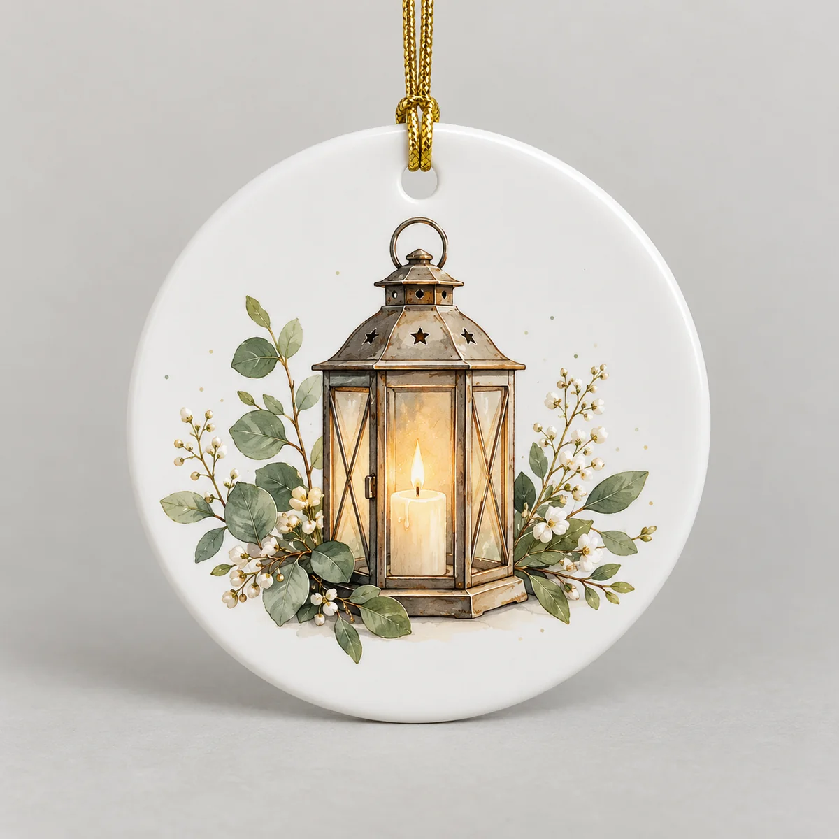 New Home Lantern Personalized Round Ornament — main illustrative mockup
