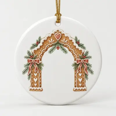 Gingerbread Name Arch Personalized Round Ornament — main illustrative mockup