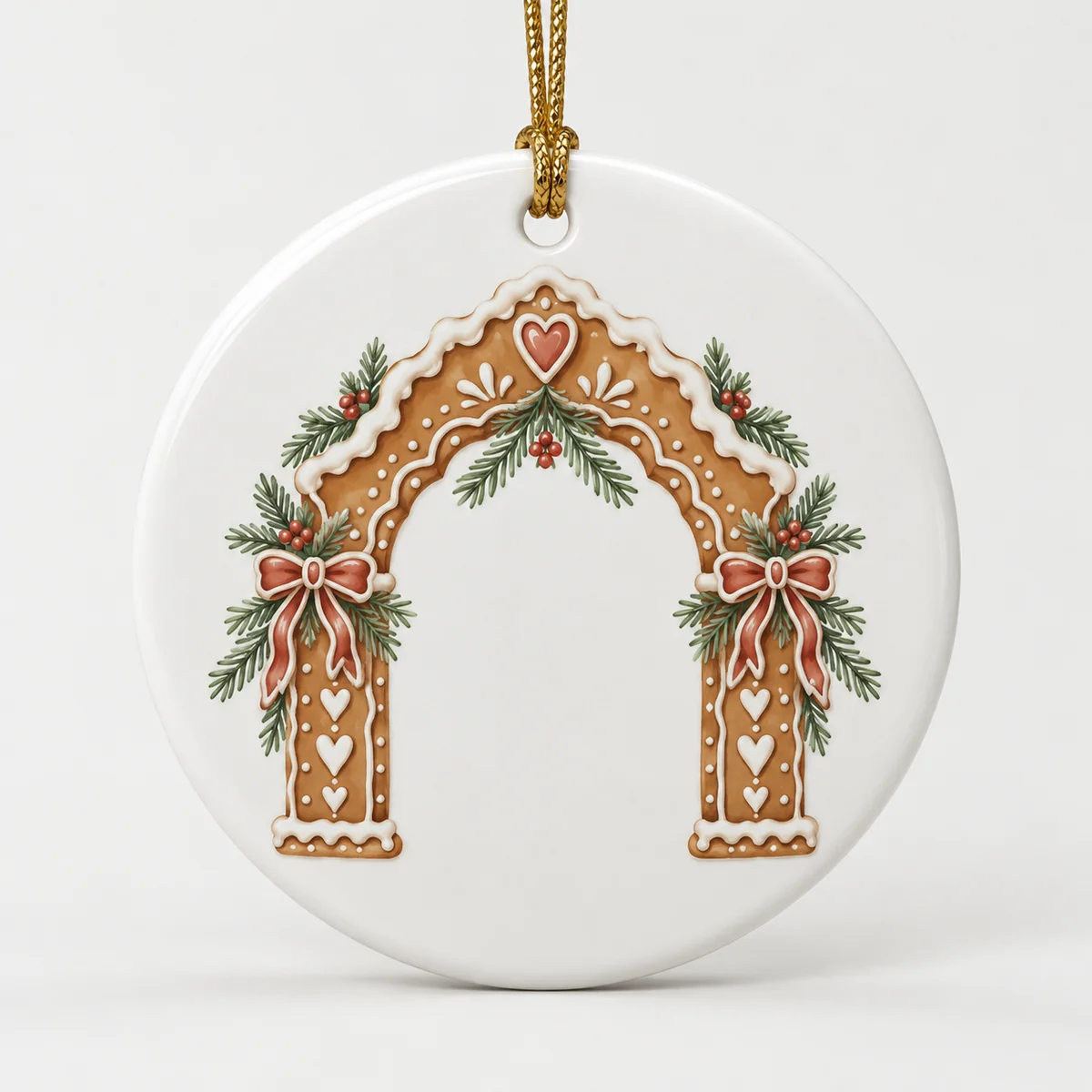 Gingerbread Name Arch Personalized Round Ornament — main illustrative mockup