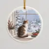 Winter Cat Window Personalized Round Ornament — main illustrative mockup