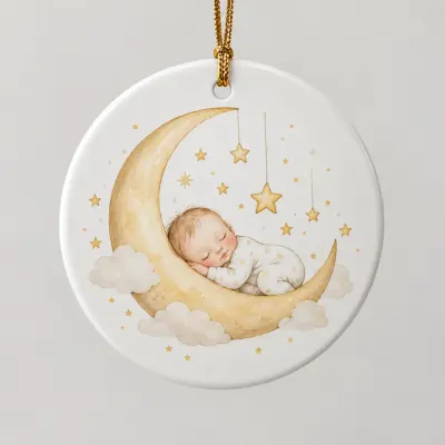 Baby Star Arrival Personalized Round Ornament — main illustrative mockup