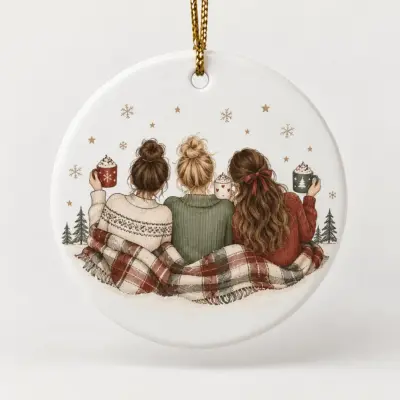 Winter Friends Personalized Ceramic Ornament — main illustrative mockup