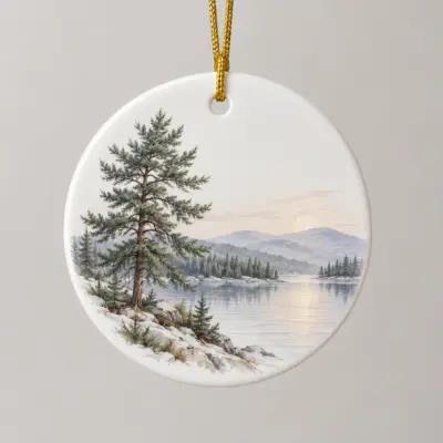 Quiet Memorial Pine Personalized Round Ornament — main illustrative mockup